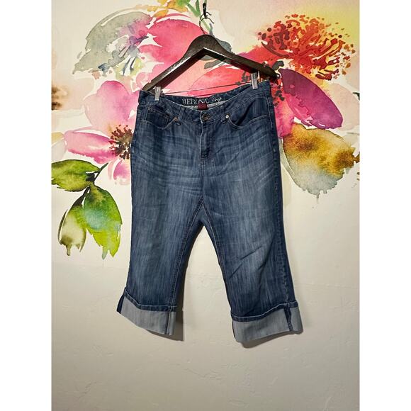 Merona Denim Capri Size 14R Cuffed Hem Cropped Jeans Comfort Y2K Womans - Picture 1 of 4